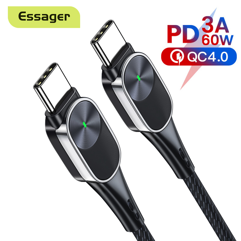 Essager 0.5m/1m/2m USB Type C To USB C Cable For Xiaomi Samsung 60W PD Fast Charging Charger USBC Data Cable For Macbook